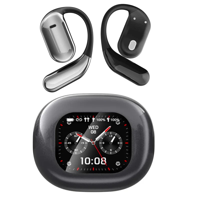 UYUXIO AI Language Translation Earbuds Real Time LCD Touch Screen Open Ear Wireless Headphone with 144 Language for Business