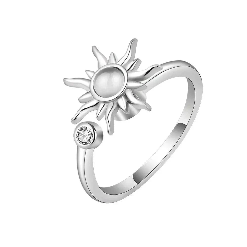 Anti-Stress Spinner Ring for Women – 18K Gold Plated Stainless Steel Fidget Ring with Sunflower & Star Design, Anxiety Relief Jewelry Gift