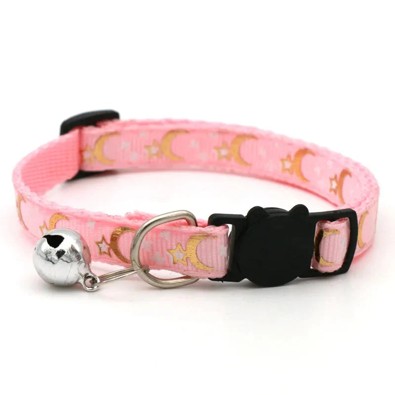 Cat Collar with Bell – Adjustable Star & Moon Pet Necklace