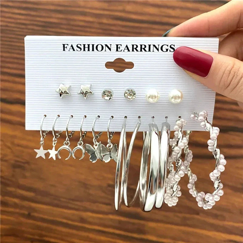 Gold Butterfly & Heart Dangle Earrings Set – Acrylic Drop Jewelry for Women