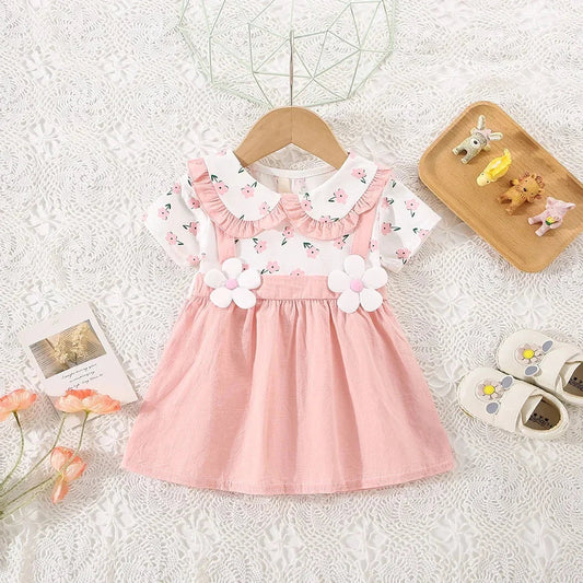 Baby Girl Floral Summer Dress (0–3Y) – Cotton Two-Piece Style Shoulder Strap Outfit