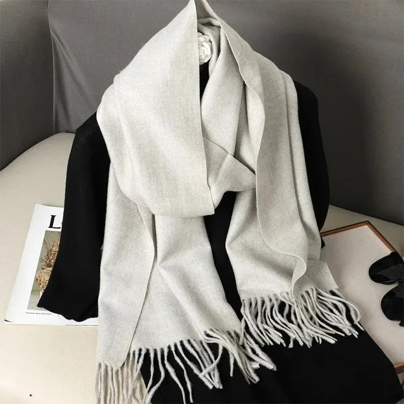 62-Color Winter Cashmere Scarf – Warm Tassel Pashmina Wrap for Women