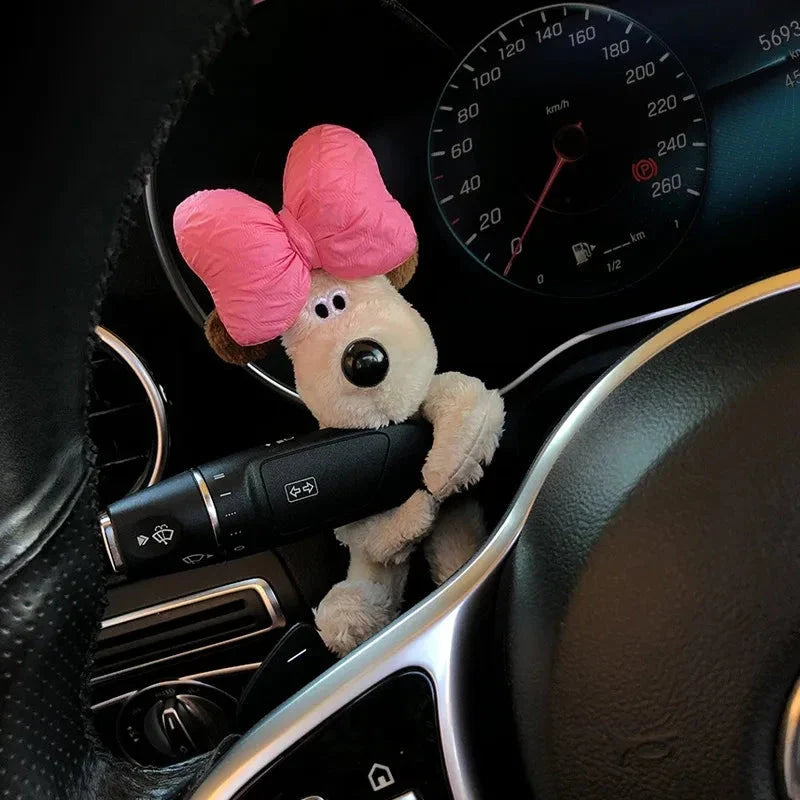 Plush Puppy Car Wiper Decoration - Kawaii Bowknot Dog Ornament for Auto Interior Accessories