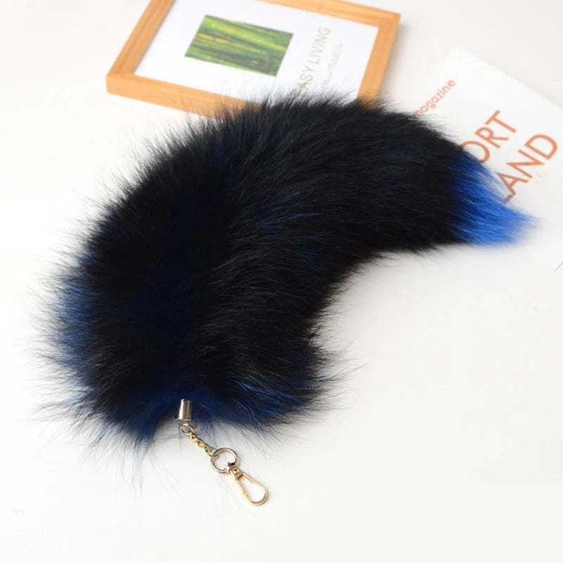 Plush-Fox Tail Keychain Furry Racoon Tail Keyring Keychain 28cm Animal Tail Key-Pendant Pompoms Keyring Holder Bag-Decor