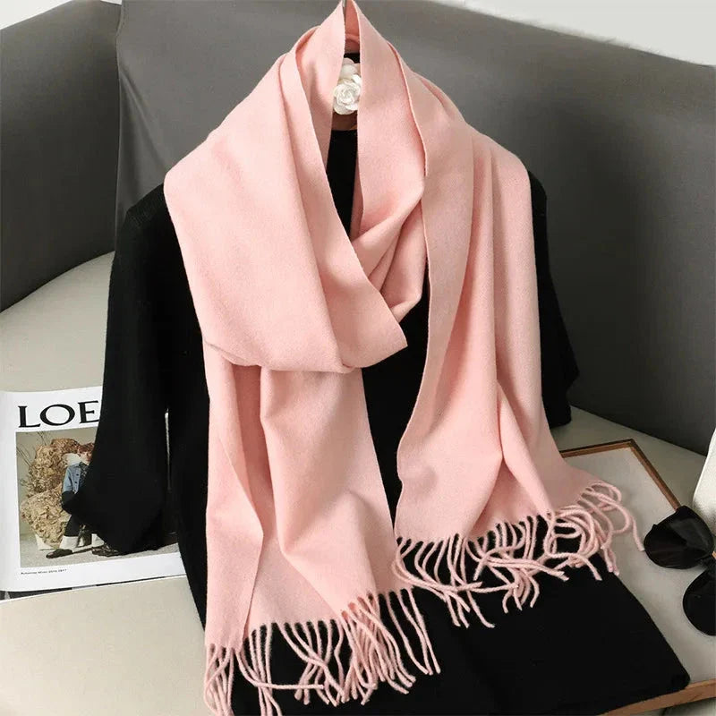 62-Color Winter Cashmere Scarf – Warm Tassel Pashmina Wrap for Women