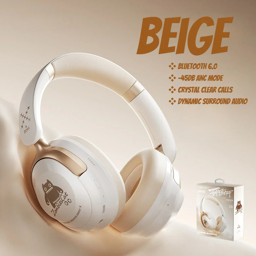 Zombies Cat S10 ANC Bluetooth Headphones -45dB Active Noise Cancellation Headset Immersive Stereo Over-ear Wireless Earphones