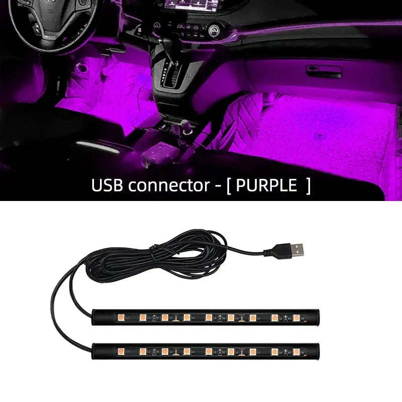 2-in-1 LED Car Neon Foot Light - USB & Cigarette Lighter Interior Ambient Lamp