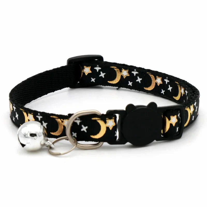 Cat Collar with Bell – Adjustable Star & Moon Pet Necklace
