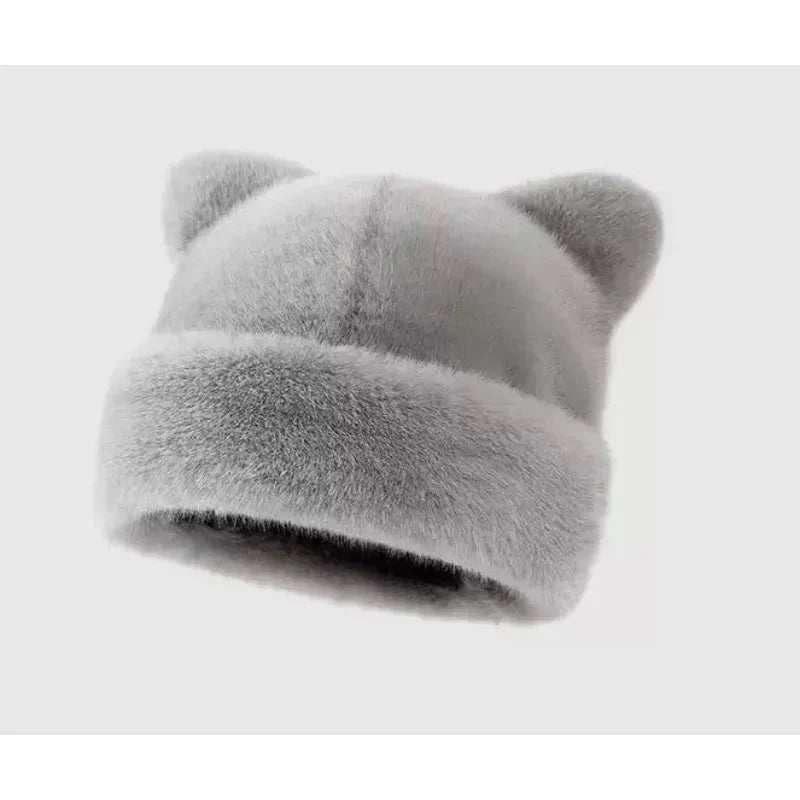 Leopard print plush teddy bear hat for women, sweet and cute, thick and warm, retro and versatile, hooded beanie.