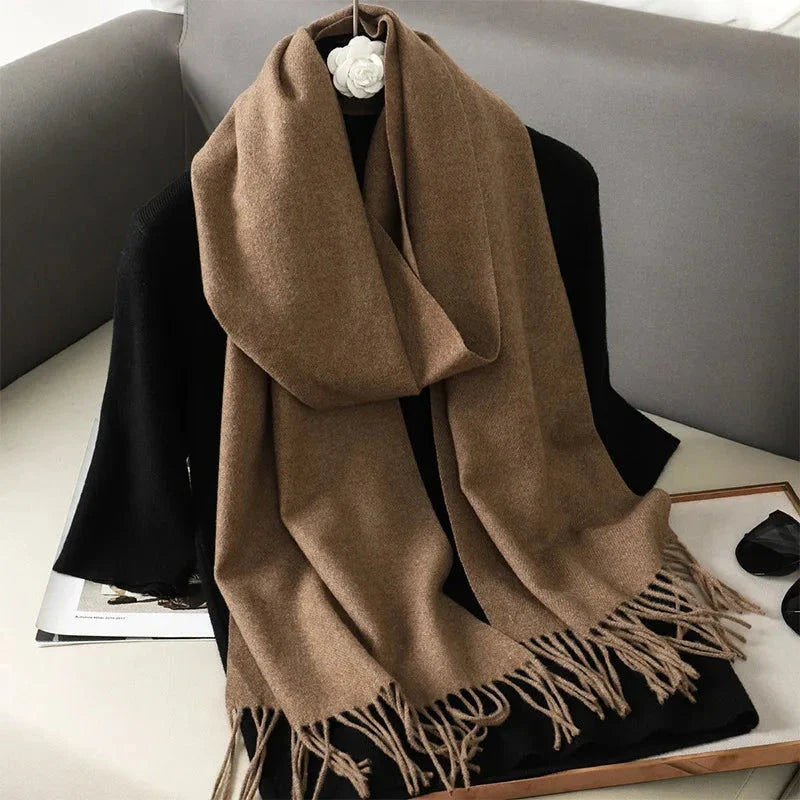 62-Color Winter Cashmere Scarf – Warm Tassel Pashmina Wrap for Women