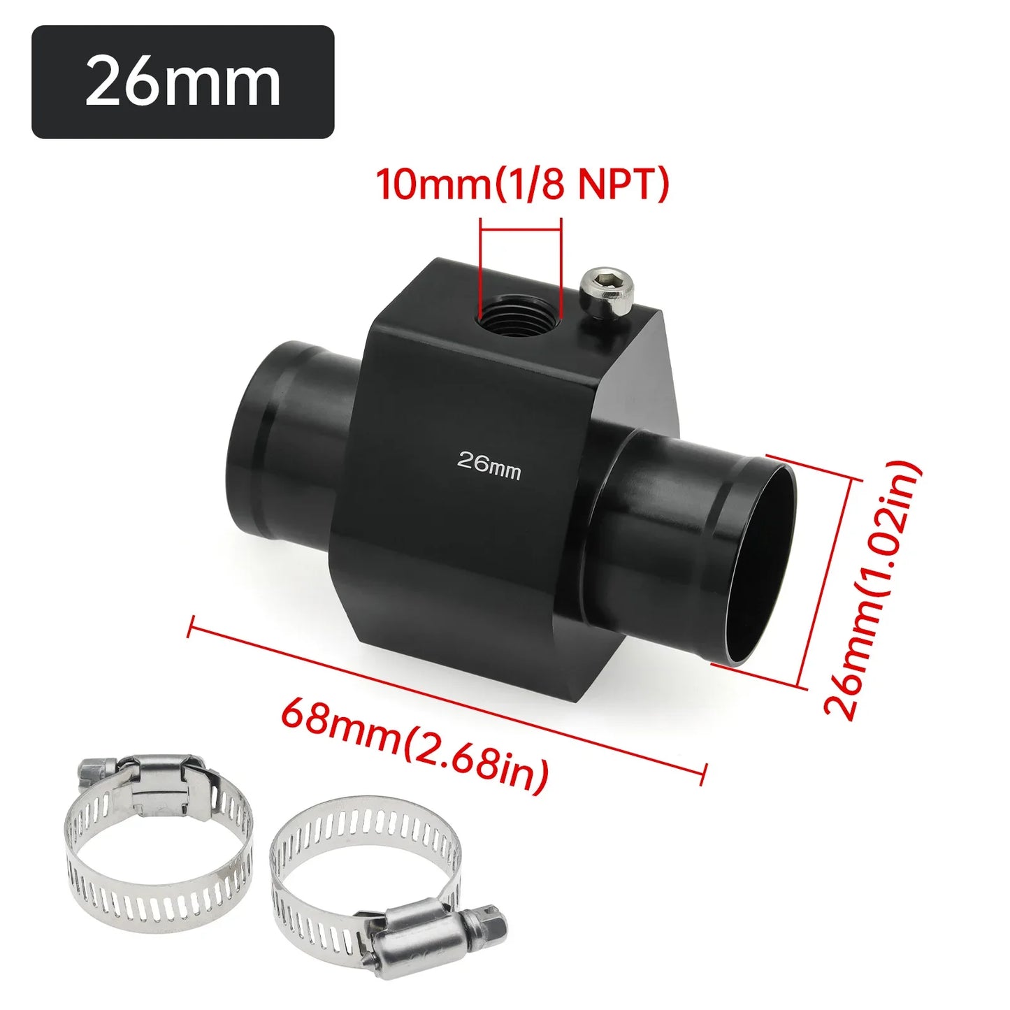 2026 Car Water Temp Gauge Radiator Temperature Water Temp Joint Pipe Sensor 40mm 38mm 36mm 34mm 32mm 30mm 28mm Hose Adapter