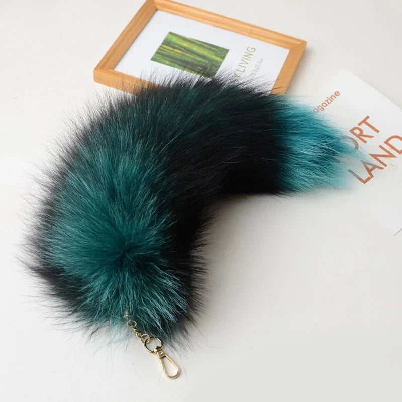 Plush-Fox Tail Keychain Furry Racoon Tail Keyring Keychain 28cm Animal Tail Key-Pendant Pompoms Keyring Holder Bag-Decor