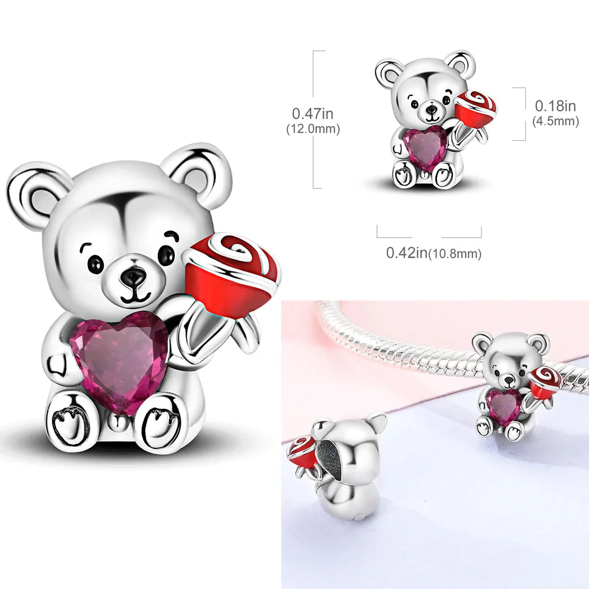 925 Sterling Silver Pink Butterfly & Luminous Firefly Charm – Dangle Bead for Bracelet or Necklace | Elegant DIY Jewelry Gift for Women