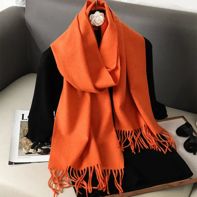 62-Color Winter Cashmere Scarf – Warm Tassel Pashmina Wrap for Women