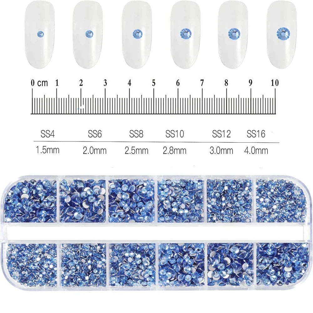 2400+ Shiny Clear Crystal Nail Rhinestones - Mixed Sizes & Shapes Flatback Gems