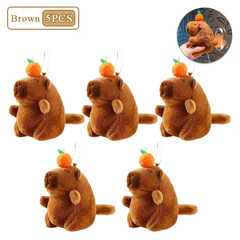 Plush Capybara Keychain – Cute Persimmon Wagging Tail Pendant Toy