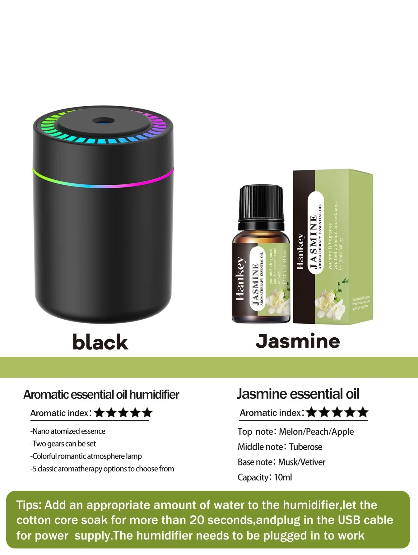 180ml Aromatherapy diffuser Humidifier Aromatherapy essential oil Air purifier Sleeping car carrying home LED 7 color light