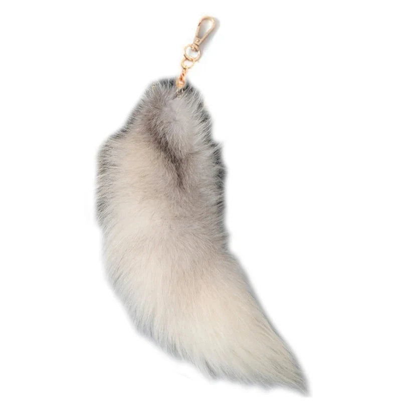 Plush-Fox Tail Keychain Furry Racoon Tail Keyring Keychain 28cm Animal Tail Key-Pendant Pompoms Keyring Holder Bag-Decor