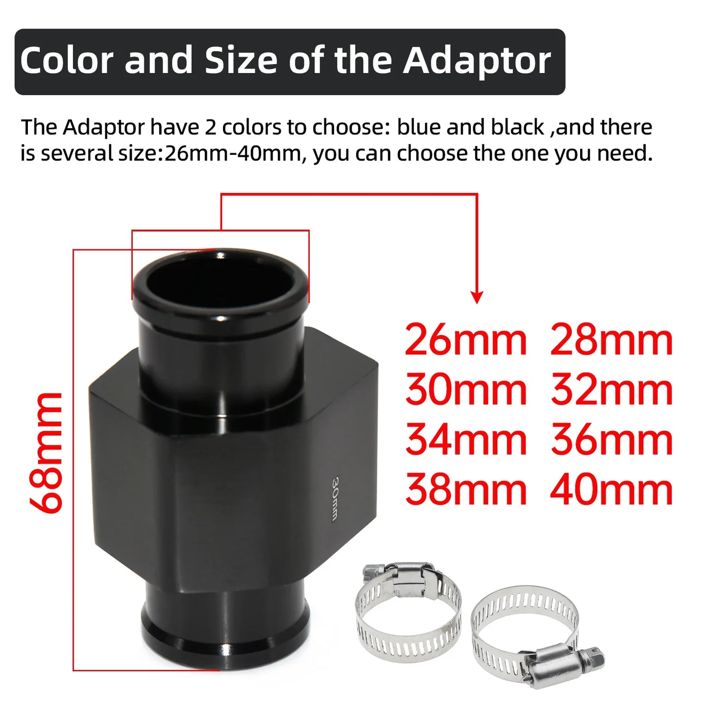 2026 Car Water Temp Gauge Radiator Temperature Water Temp Joint Pipe Sensor 40mm 38mm 36mm 34mm 32mm 30mm 28mm Hose Adapter