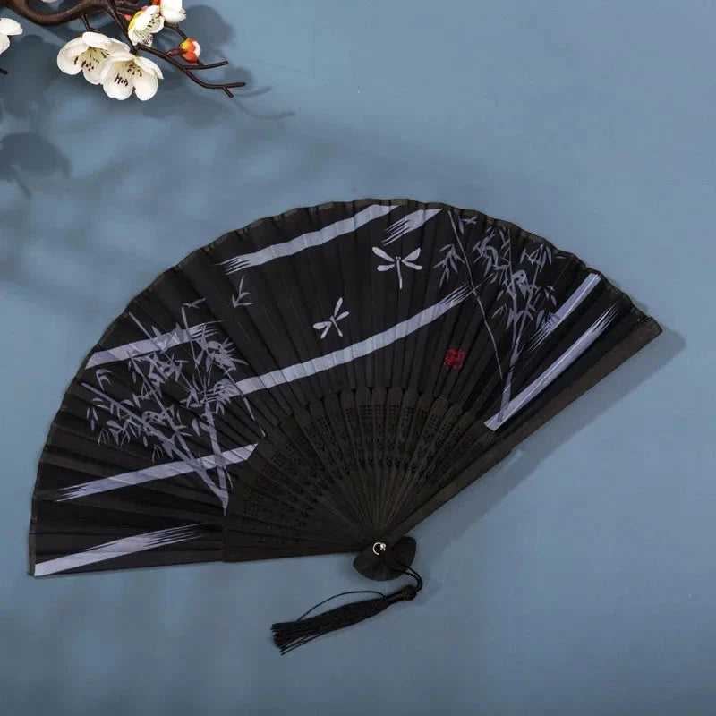 Hand Fan Foldable Silk Fan Noodles Bamboo Fan Bones Halloween Cosplay Prop Christmas Wedding Decoration Party Gifts Art Crafts