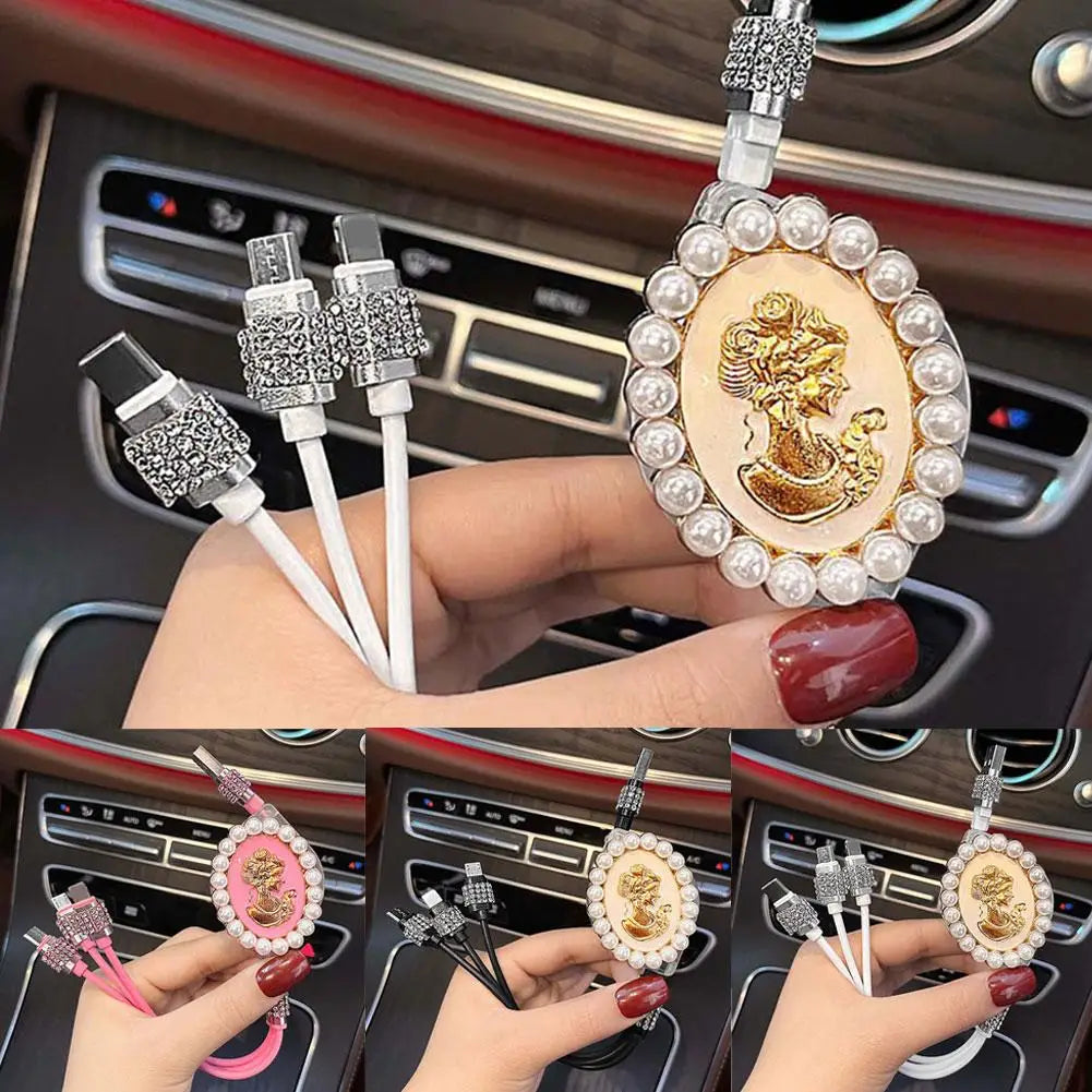 Bling Diamond Goddess Love Car Charger USB Multi Charging Universal Auto Charging New Three-In-One Cable Cable Data Fast Di N2K7