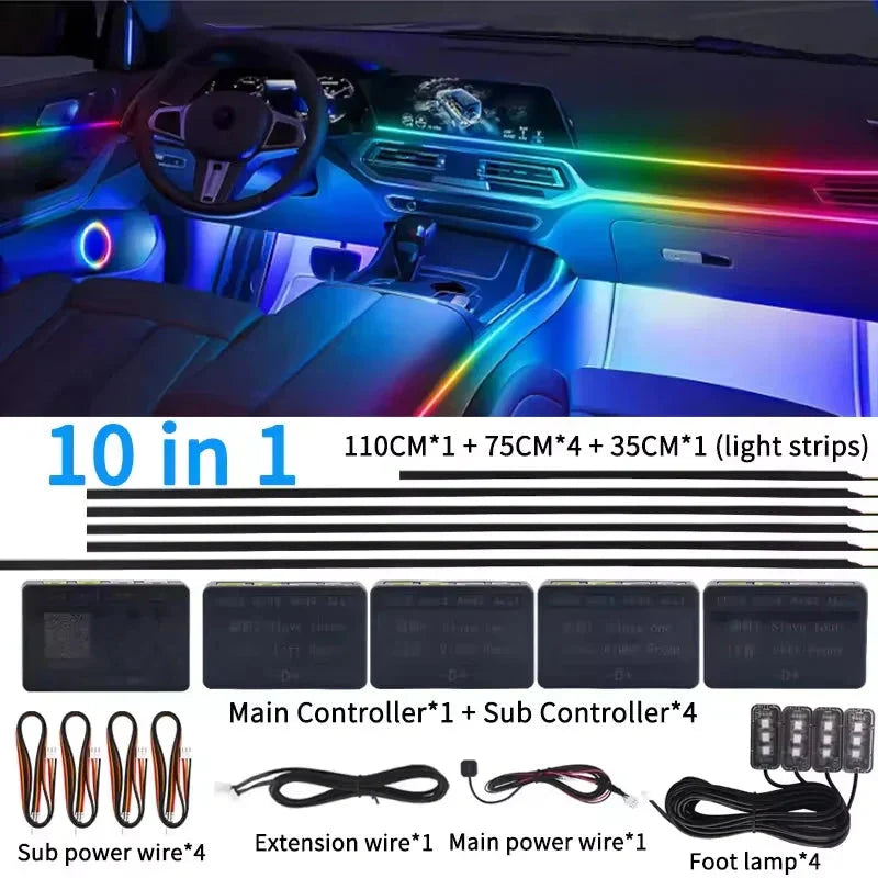 Universal 18-in-1 RGB Car Ambient Light – Interior Neon Strip Kit