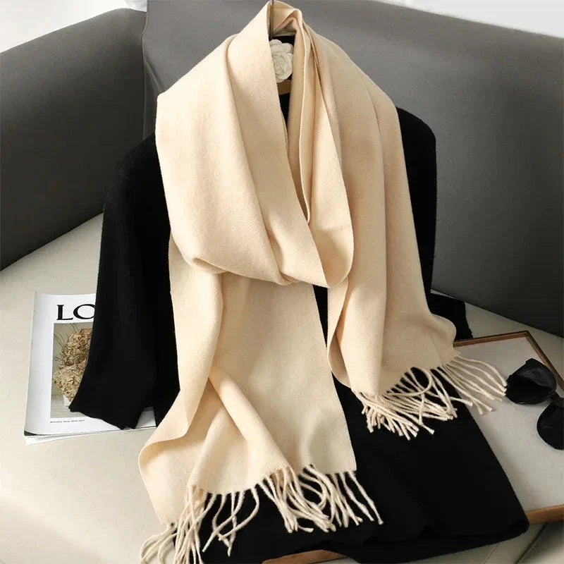 62-Color Winter Cashmere Scarf – Warm Tassel Pashmina Wrap for Women