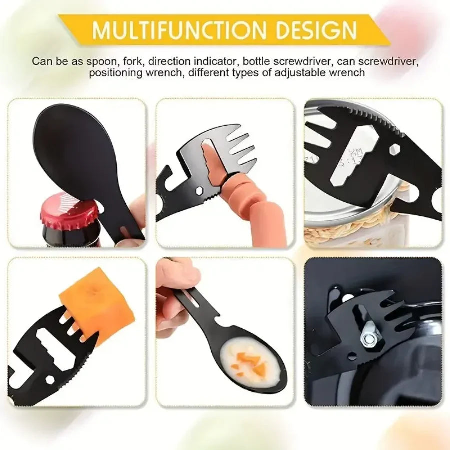 Outdoor Survival Tools 5 in 1 Camping Multi-functional EDC Kit Practical Fork Knife Spoon Bottle/Can Opener