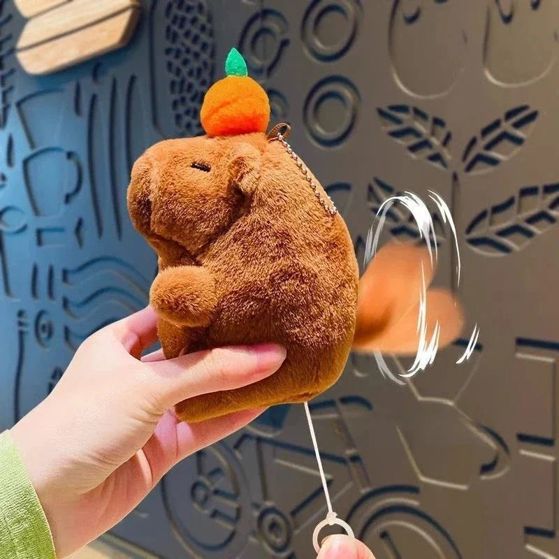 Plush Capybara Keychain – Cute Persimmon Wagging Tail Pendant Toy