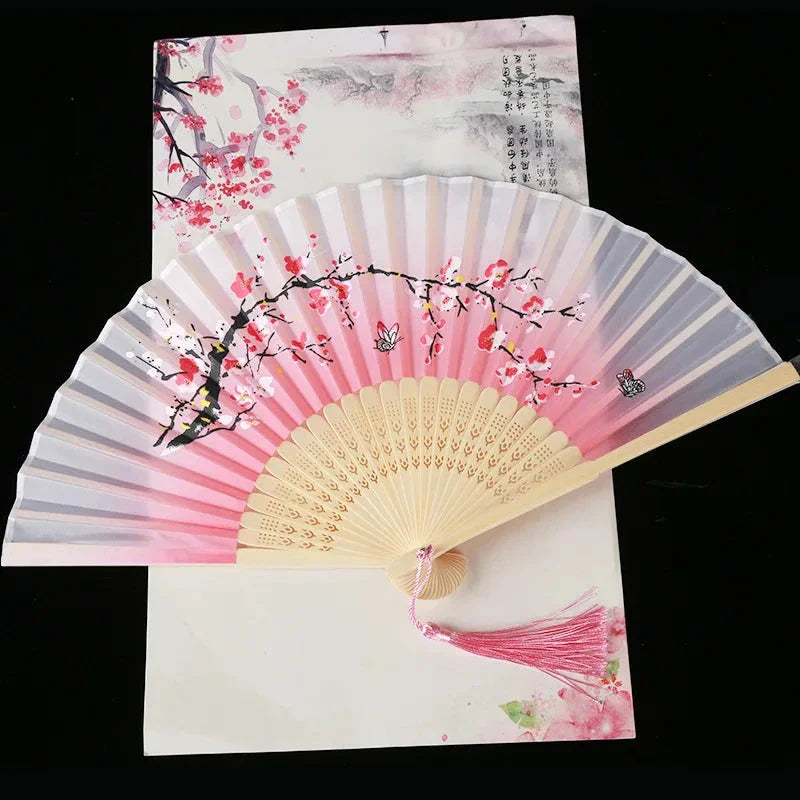 Hand Fan Foldable Silk Fan Noodles Bamboo Fan Bones Halloween Cosplay Prop Christmas Wedding Decoration Party Gifts Art Crafts