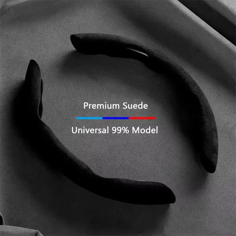 2026 Suede Universal 38CM Car Steering Wheel Booster Cover Non-Slip Auto Interior Steer Protector Decoration Accessories-Brown