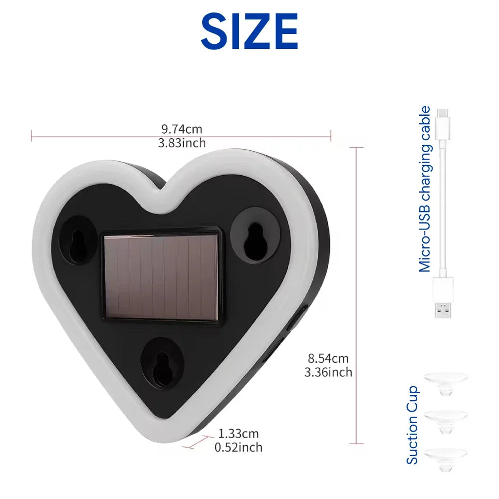 Solar Powered LED Heart Shape Accent Ambient Light USB Charge Valentines Day Christmas New Year Gift Ideas Car Interior Decor