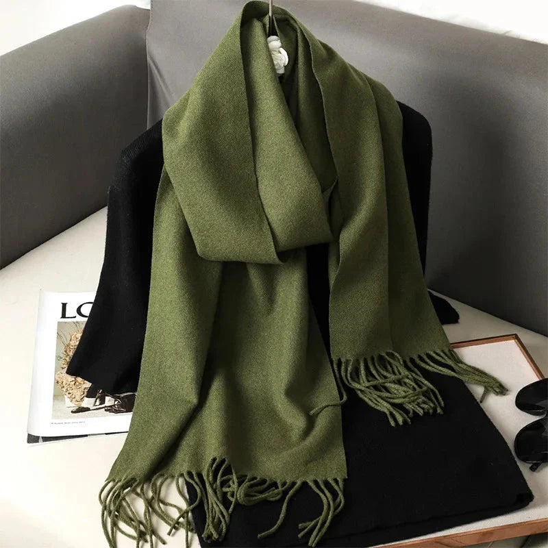 62-Color Winter Cashmere Scarf – Warm Tassel Pashmina Wrap for Women