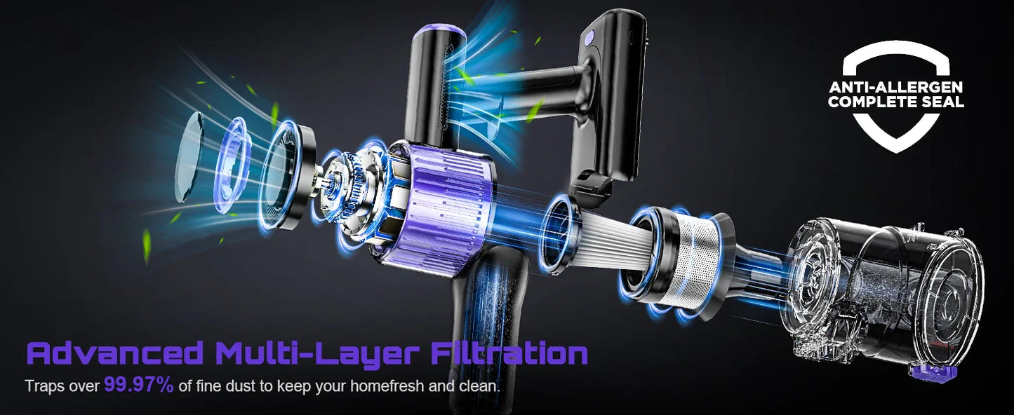 Cordless Handheld Vacuum Cleaner,55KPA,Touch Screen,Smart Dust Sensor,Auto Speed Control for Home Bed/Carpet/Pet Hair/Hard Floor