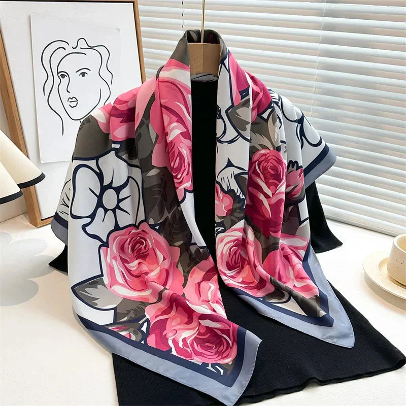 90x90cm Square Silk-Feel Scarf – Luxury Women’s Shawl & Head Wrap