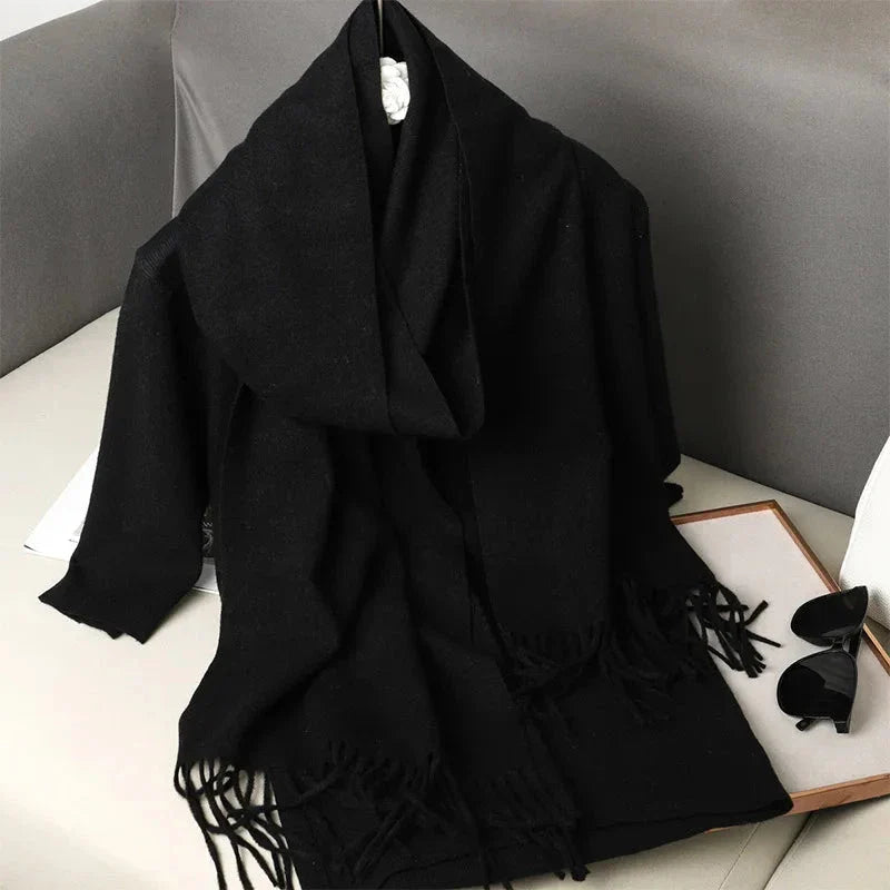 62-Color Winter Cashmere Scarf – Warm Tassel Pashmina Wrap for Women