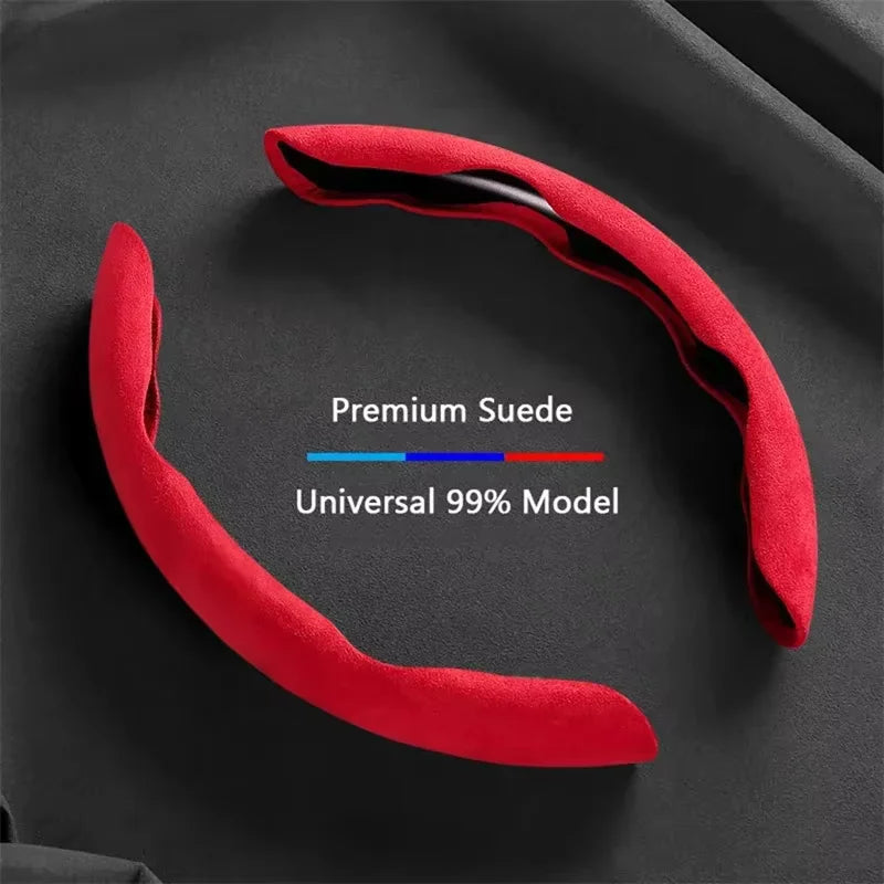 2026 Suede Universal 38CM Car Steering Wheel Booster Cover Non-Slip Auto Interior Steer Protector Decoration Accessories-Brown