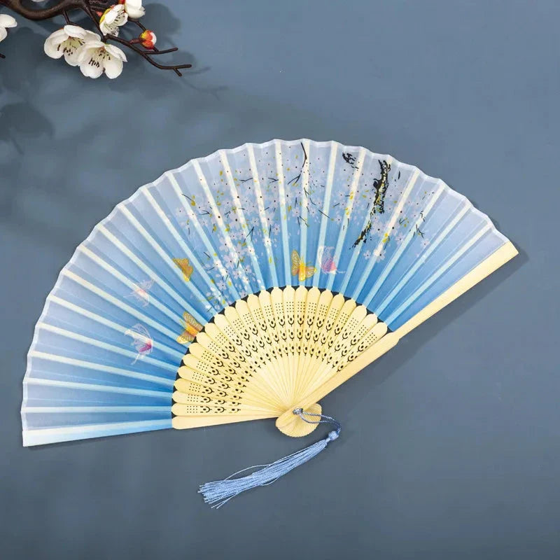 Hand Fan Foldable Silk Fan Noodles Bamboo Fan Bones Halloween Cosplay Prop Christmas Wedding Decoration Party Gifts Art Crafts