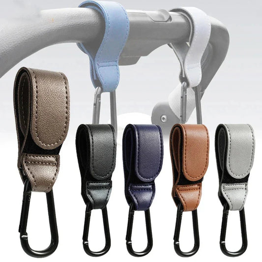 Baby Stroller Hook PU Leather Adjustable Pram Bag Hanger Travel Accessory