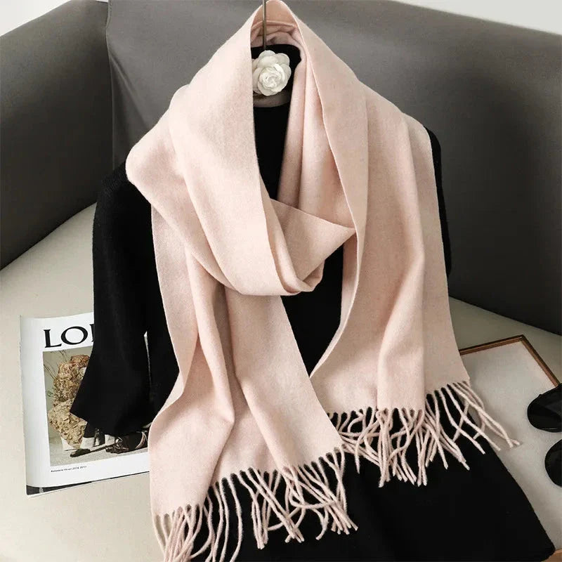 62-Color Winter Cashmere Scarf – Warm Tassel Pashmina Wrap for Women