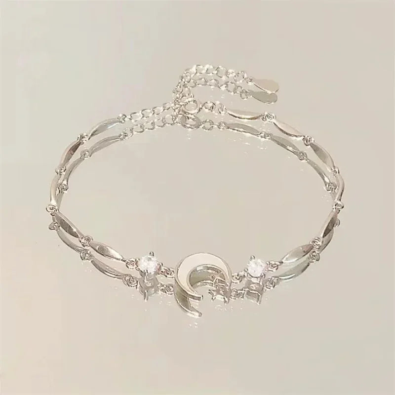 Shiny Pink Crystal Cherry Blossom Bracelets For Women Girls Sweet Moon Bow Flowers Zircon Bracelet Party Aesthetic Jewelry