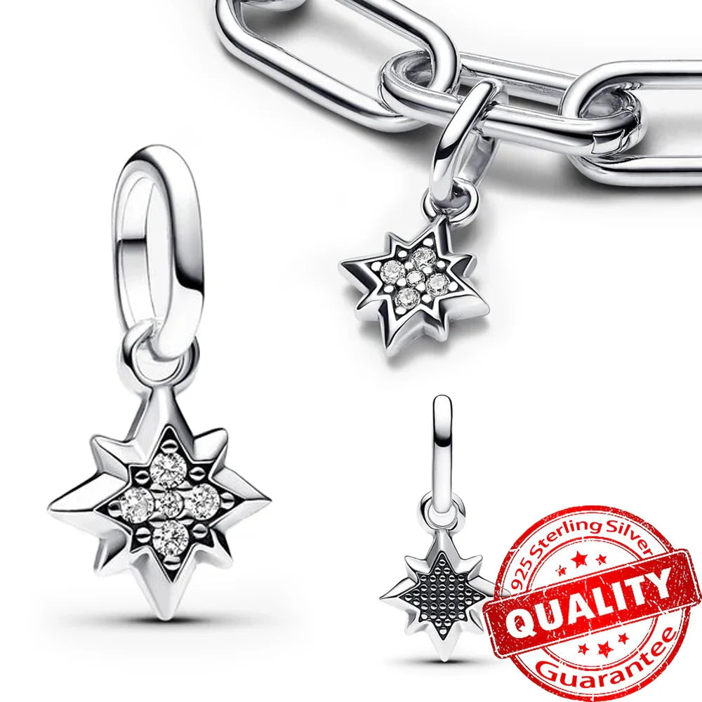 Sparkling Star Mini Dangle Charm - 925 Sterling Silver Green Heart Charm for Me Bracelet, Zircon & Crystal Accent, Customizable Girl Party Jewelry
