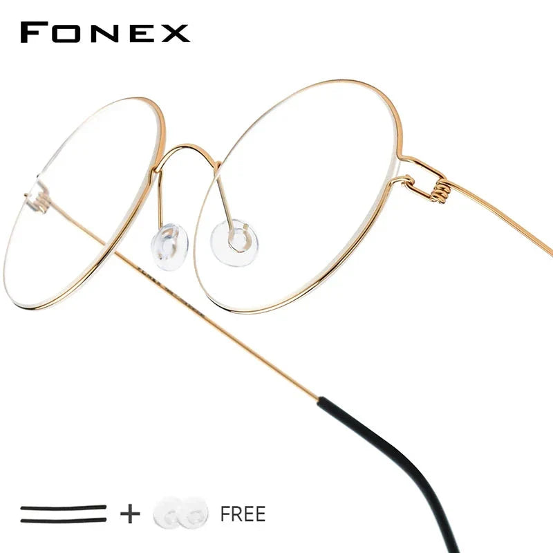 FONEX Screwless Round Eyeglasses – Titanium Alloy Frame for Men & Women