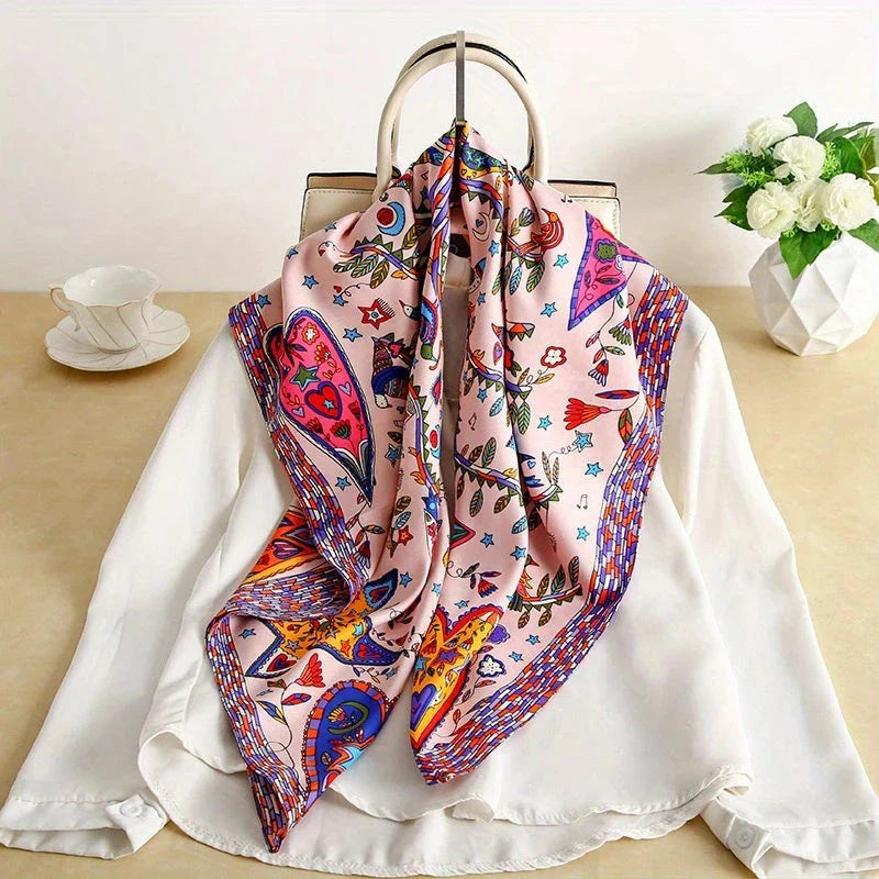90x90cm Square Silk-Feel Scarf – Luxury Women’s Shawl & Head Wrap