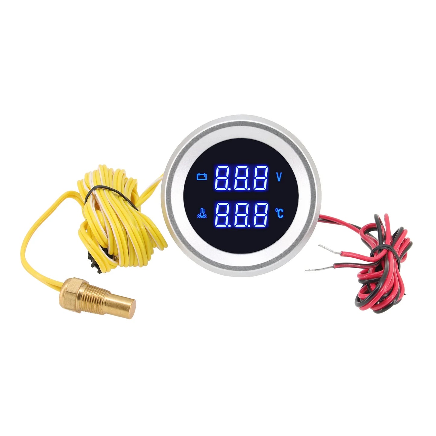 New 2" 52mm Digital Car Truck Water Temp Gauge with 10mm Temperature Sensor Temperatura Voltage Voltmeter Blue LED 12V/24V