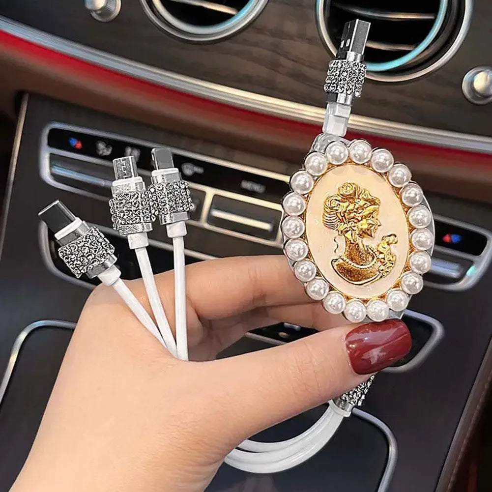 Bling Diamond Goddess Love Car Charger USB Multi Charging Universal Auto Charging New Three-In-One Cable Cable Data Fast Di N2K7