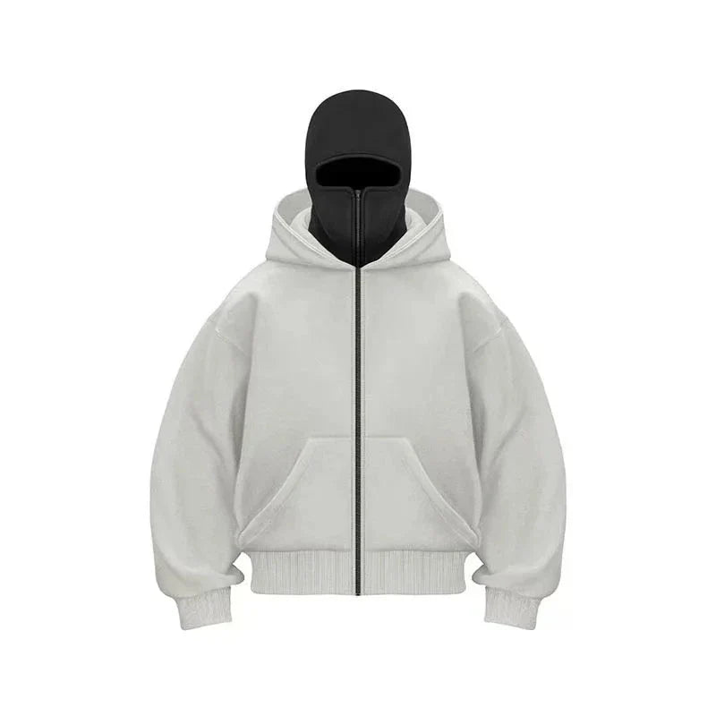 Men’s & Women’s Sports Hoodie with Built-In Mask – Fleece Zip-Up Plus Size Casual Sweatshirt for Autumn & Winter