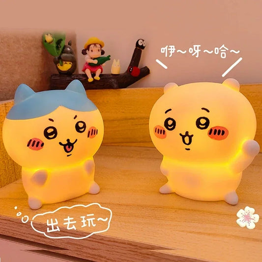 cute Chikawa Kawaii Bedroom Desktop Decoration Hachiware Usagi Cartoon Vinyl Doll Night Light Luminous Toy Surprise Girl Gifts