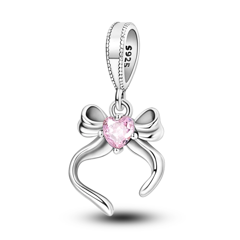 925 Sterling Silver Pink Butterfly & Luminous Firefly Charm – Dangle Bead for Bracelet or Necklace | Elegant DIY Jewelry Gift for Women