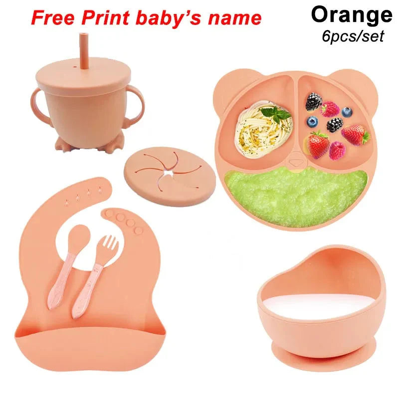 Baby Feeding Plate Set Suction Bowl Silicone Tableware 6PCS